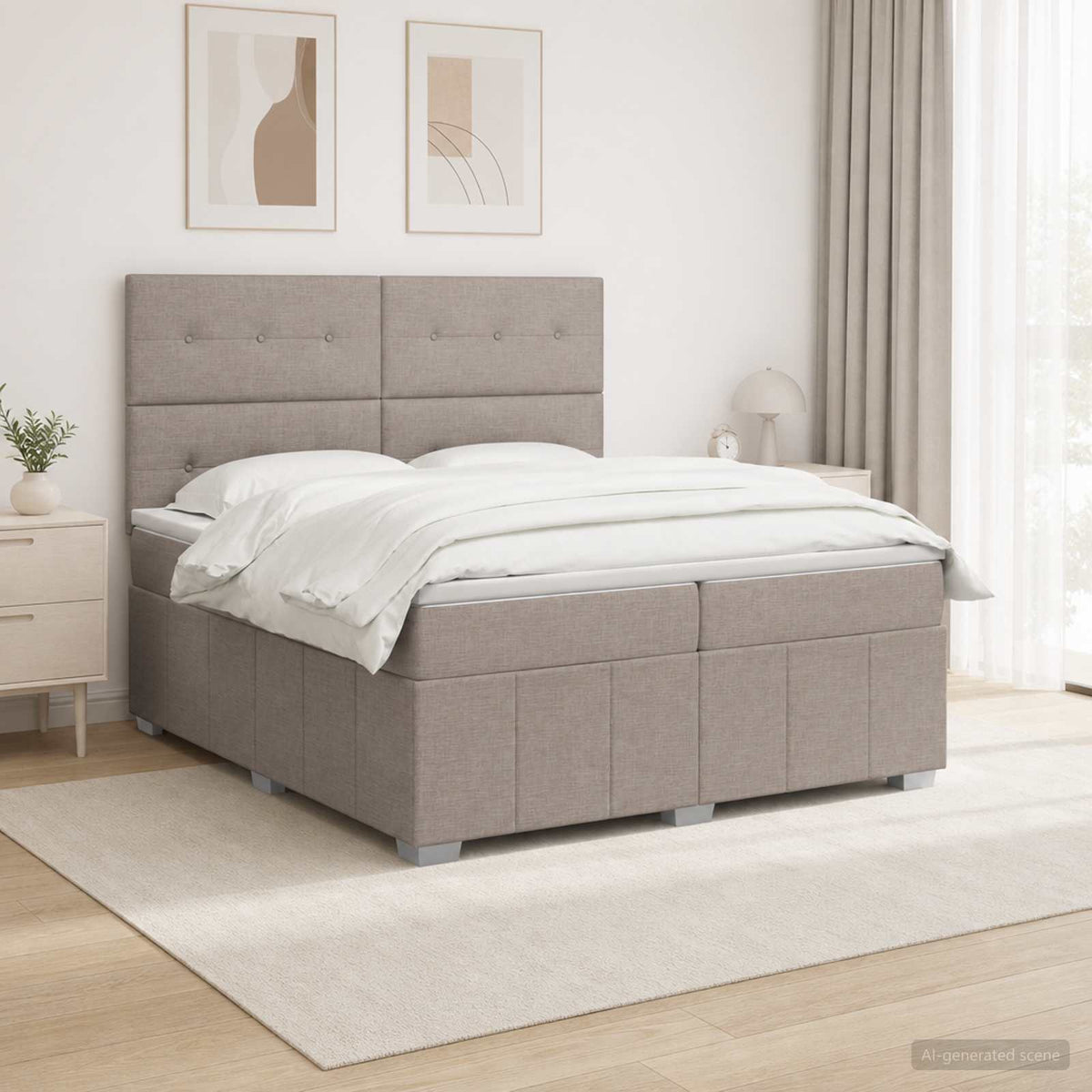 Boxspringbed met matras met hoofdeinde Taupe 200 x 200 cm Stof is nu te koop bij PeponiXL, paradijselijk wonen!