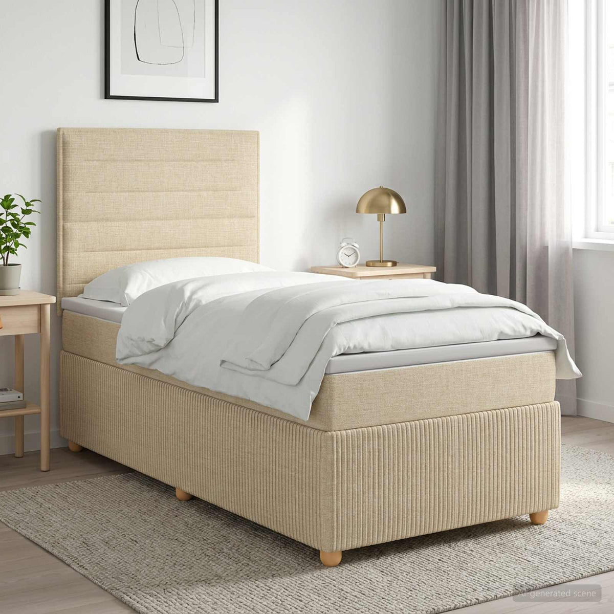 Boxspringbed met matras Crèmekleurig 80 x 200 cm Stof is nu te koop bij PeponiXL, paradijselijk wonen!