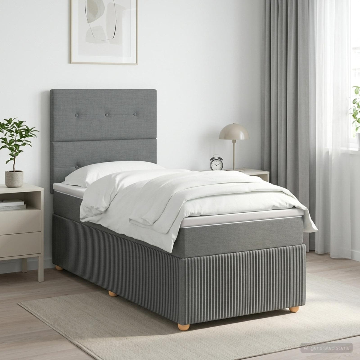 Boxspringbed met matras met hoofdeinde Donkergrijs Enkel Stof is nu te koop bij PeponiXL, paradijselijk wonen!