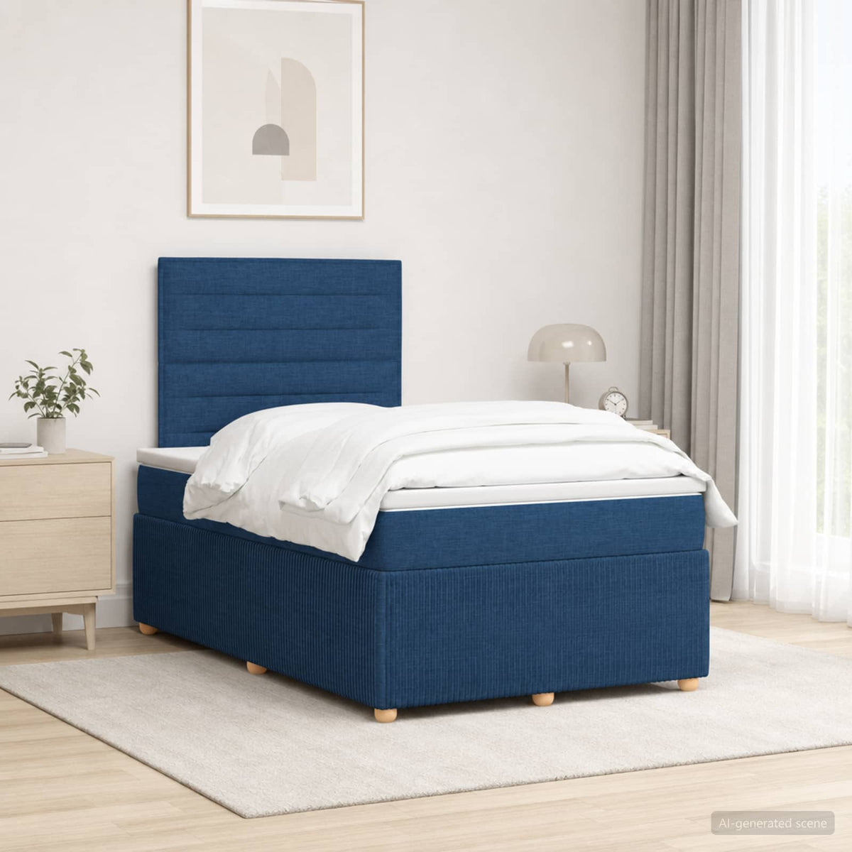 Boxspringbed met matras met hoofdeinde Blauw 120 x 200 cm Stof is nu te koop bij PeponiXL, paradijselijk wonen!