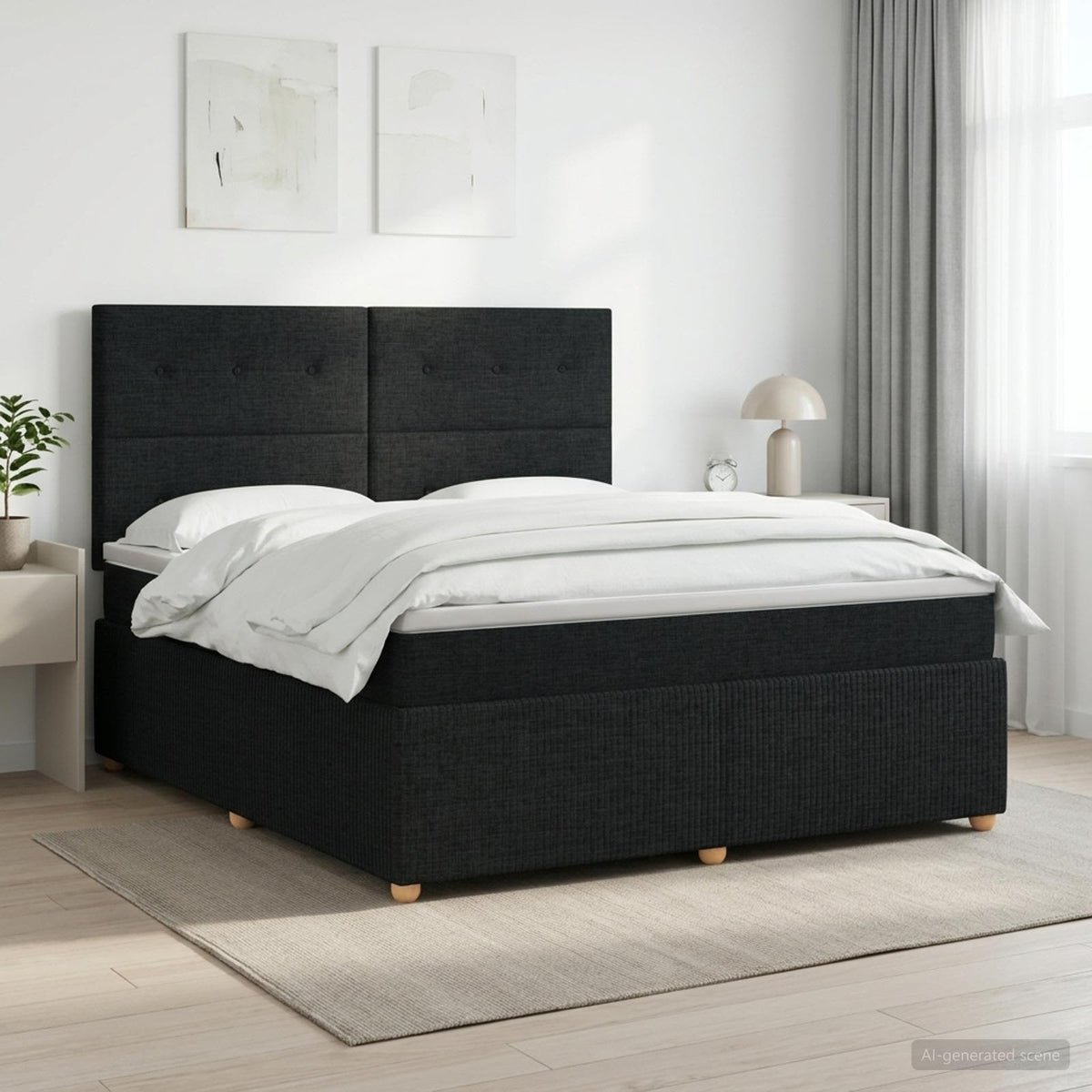Boxspringbed met matras met hoofdeinde Zwart 140 x 200 cm Stof is nu te koop bij PeponiXL, paradijselijk wonen!