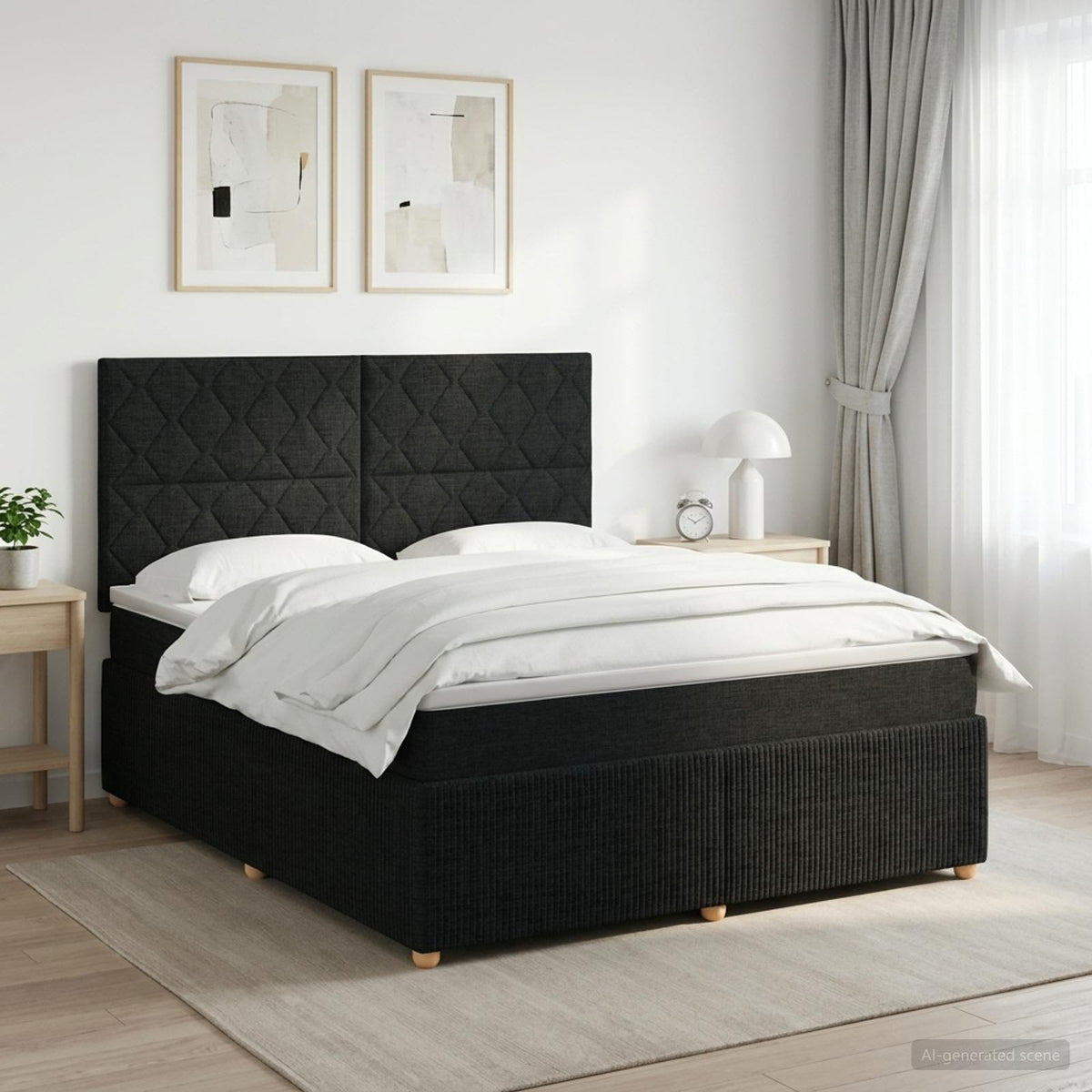 Boxspringbed met matras met hoofdeinde Zwart 140 x 200 cm Stof is nu te koop bij PeponiXL, paradijselijk wonen!