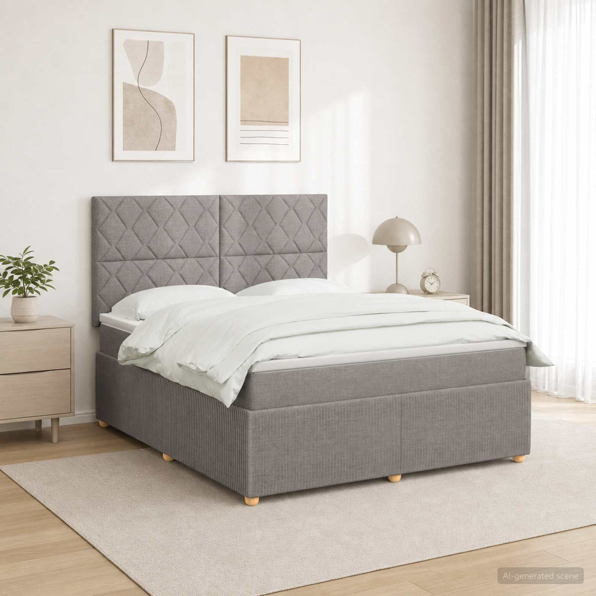 Boxspringbed met matras met hoofdeinde Taupe 140 x 190 cm Stof is nu te koop bij PeponiXL, paradijselijk wonen!