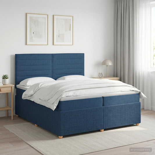 Boxspringbed met matras met hoofdeinde Blauw 200 x 200 cm Stof is nu te koop bij PeponiXL, paradijselijk wonen!