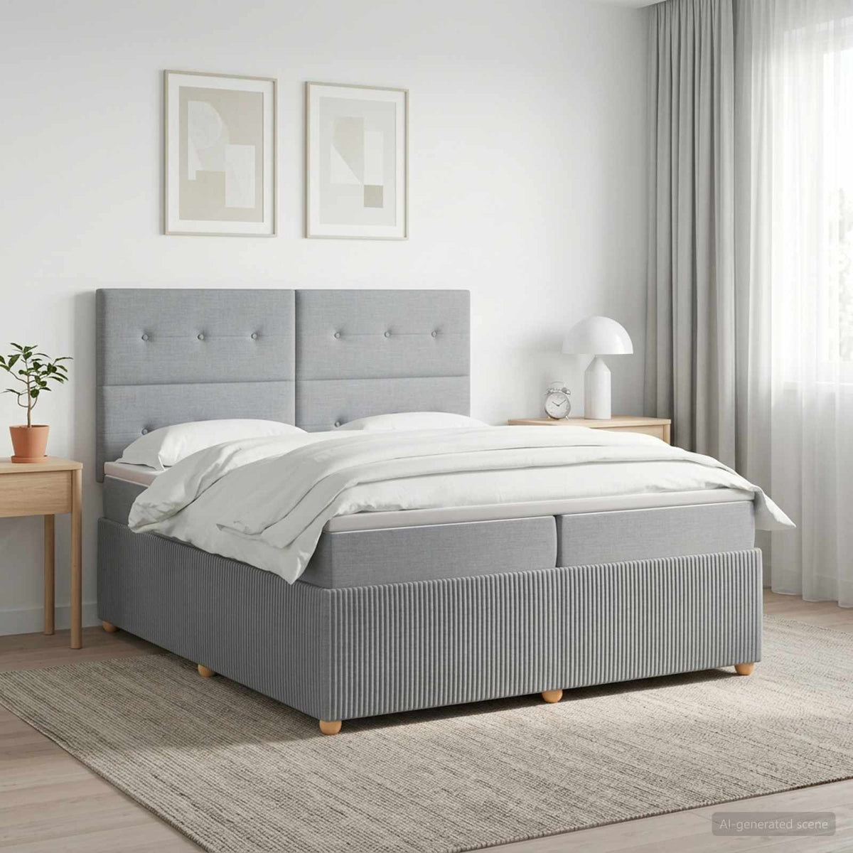 vidaXL Boxspringbed met matras Lichtgrijs 200 x 200 cm Stof