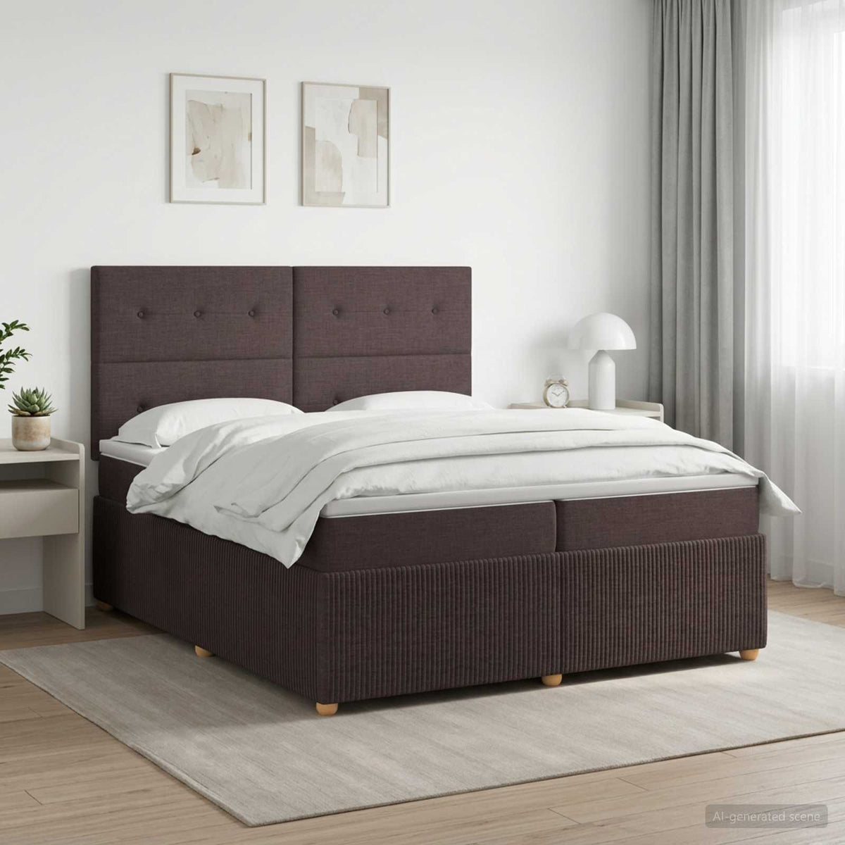vidaXL Boxspringbed met matras Donkerbruin 200 x 200 cm Stof