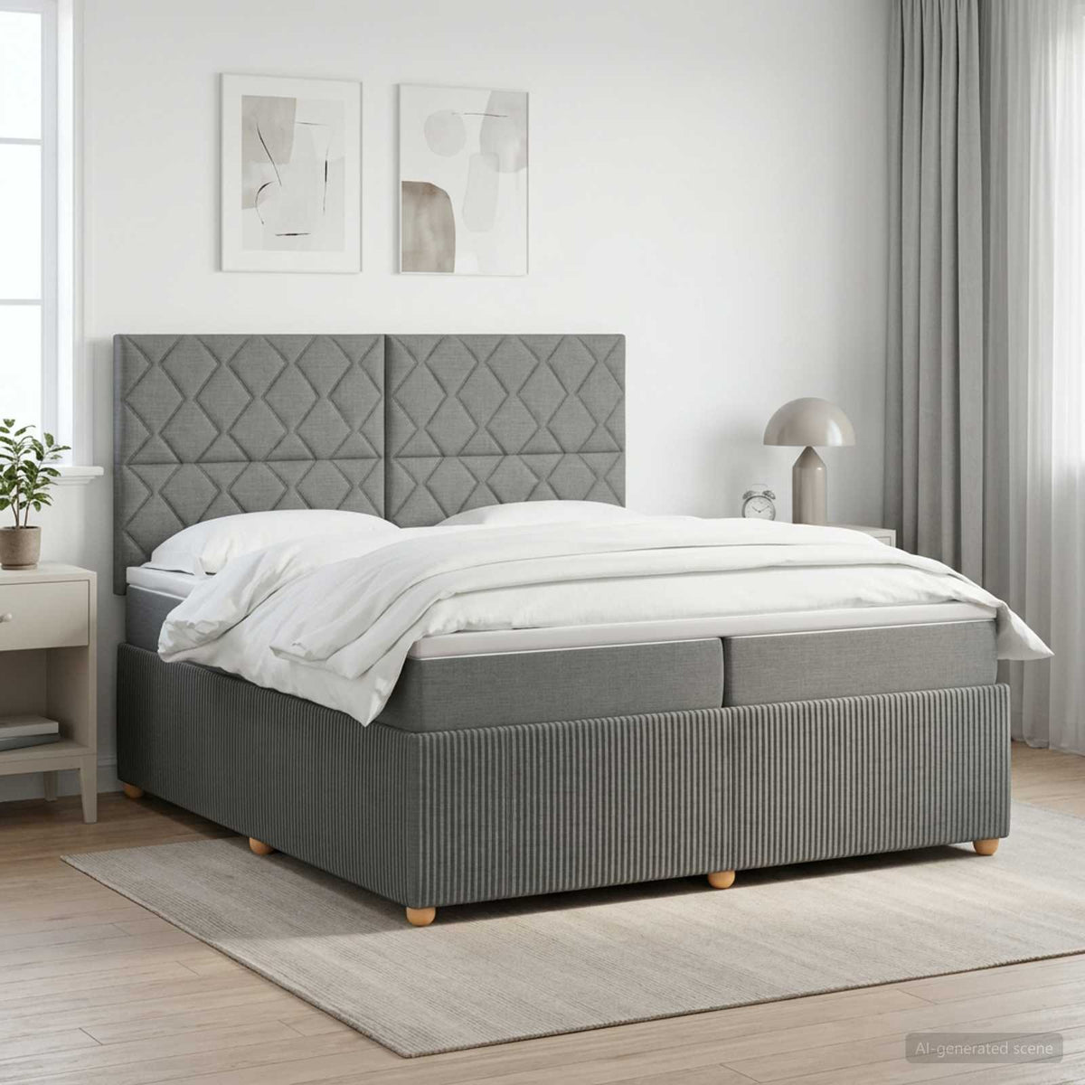 Boxspringbed met matras Donkergrijs 200 x 200 cm Stof is nu te koop bij PeponiXL, paradijselijk wonen!