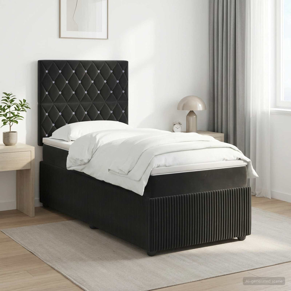 Boxspringbed met matras Zwart 90 x 190 cm Fluweel is nu te koop bij PeponiXL, paradijselijk wonen!