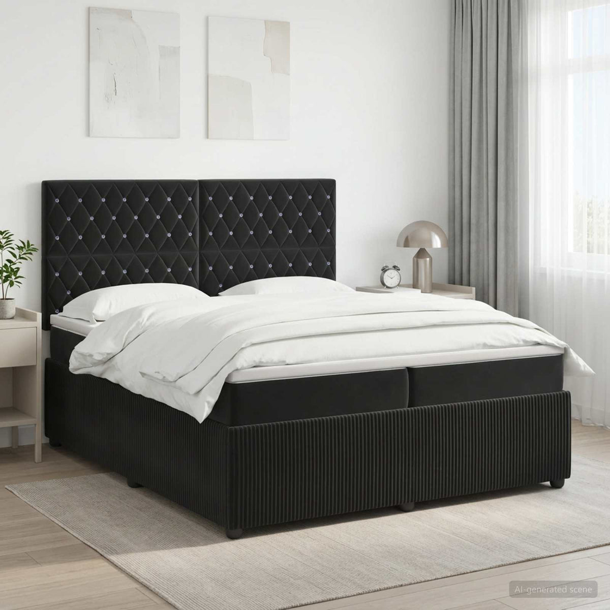 Boxspringbed met matras Zwart 200 x 200 cm Fluweel is nu te koop bij PeponiXL, paradijselijk wonen!