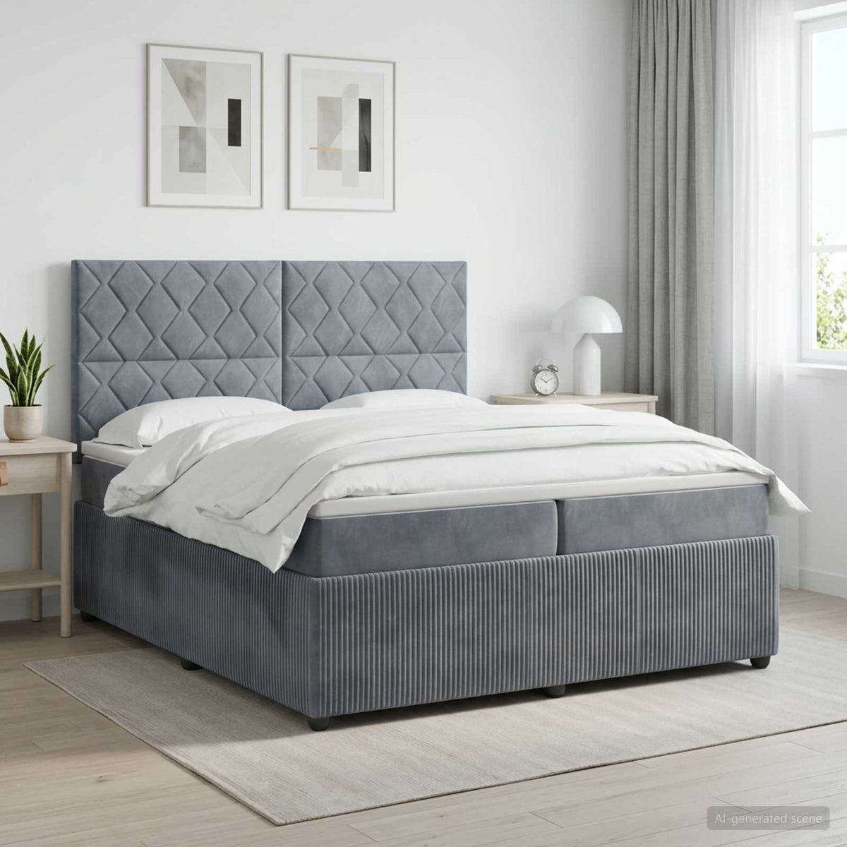 Boxspringbed met matras Donkergrijs 200 x 200 cm Fluweel is nu te koop bij PeponiXL, paradijselijk wonen!