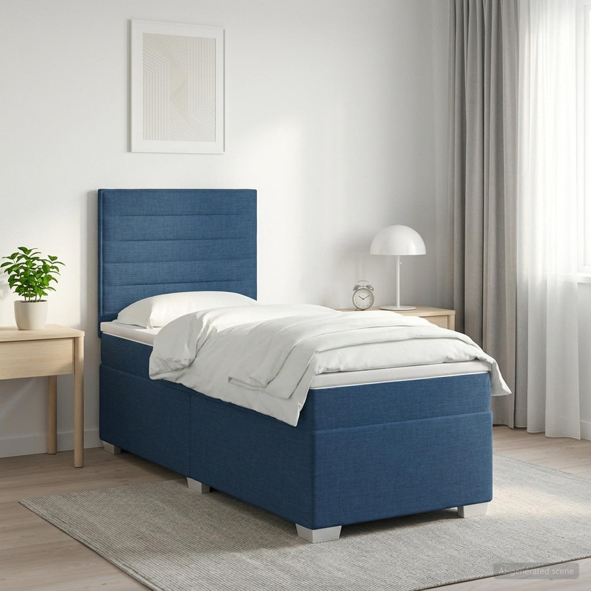 Boxspringbed met matras met hoofdeinde Blauw 100 x 200 cm Stof is nu te koop bij PeponiXL, paradijselijk wonen!
