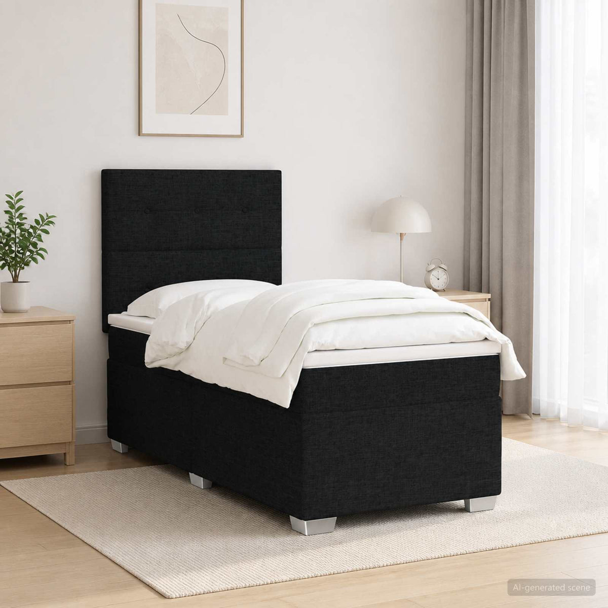 Boxspringbed met matras met hoofdeinde Zwart 100 x 200 cm Stof is nu te koop bij PeponiXL, paradijselijk wonen!