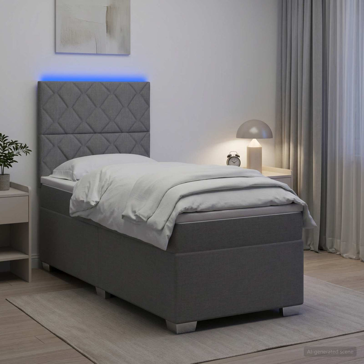 Boxspring Bed met Matras en LED Lichtgrijs 90 x 190 cm Stof is nu te koop bij PeponiXL, paradijselijk wonen!