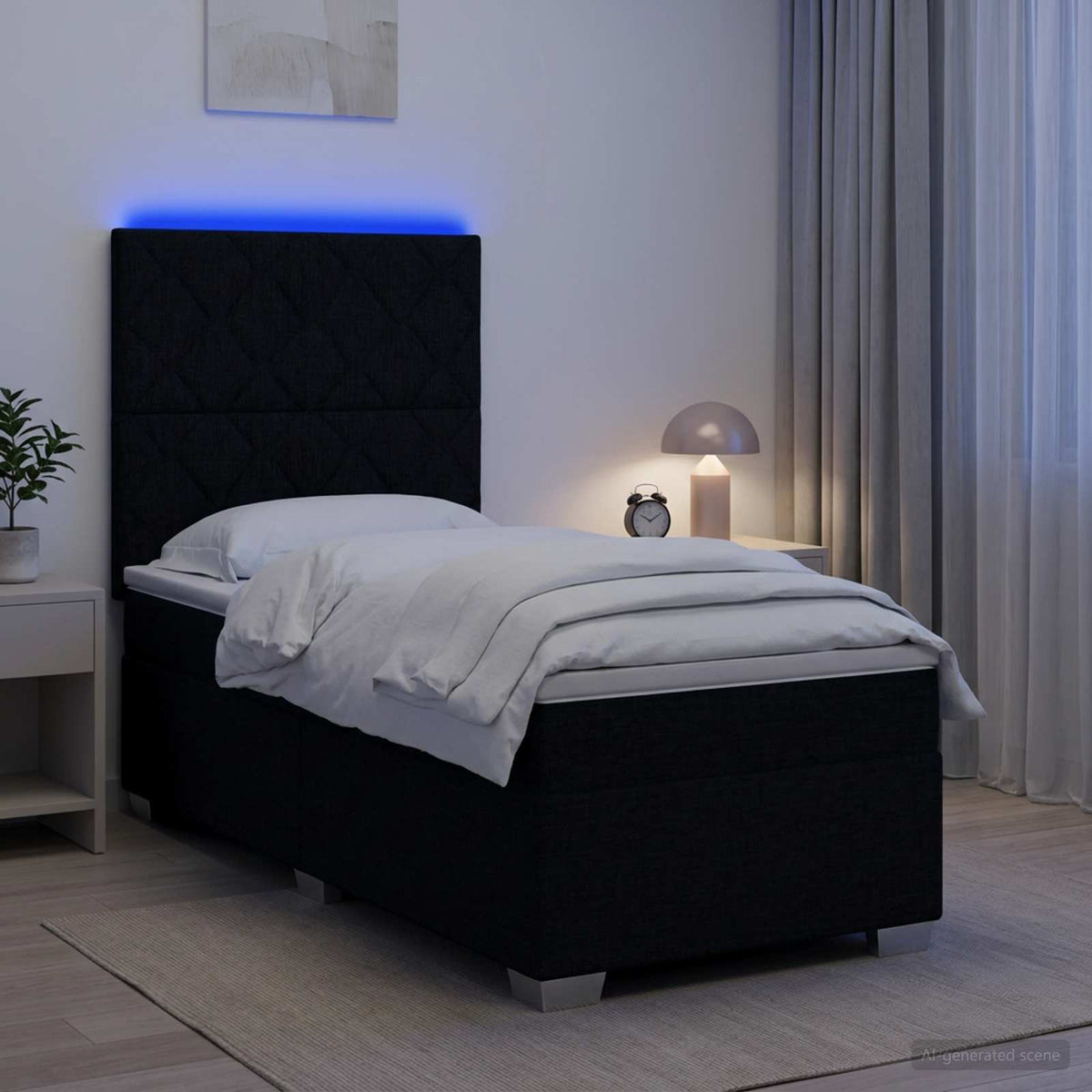 Boxspringbed met matras met hoofdeinde Zwart 80 x 200 cm Stof is nu te koop bij PeponiXL, paradijselijk wonen!
