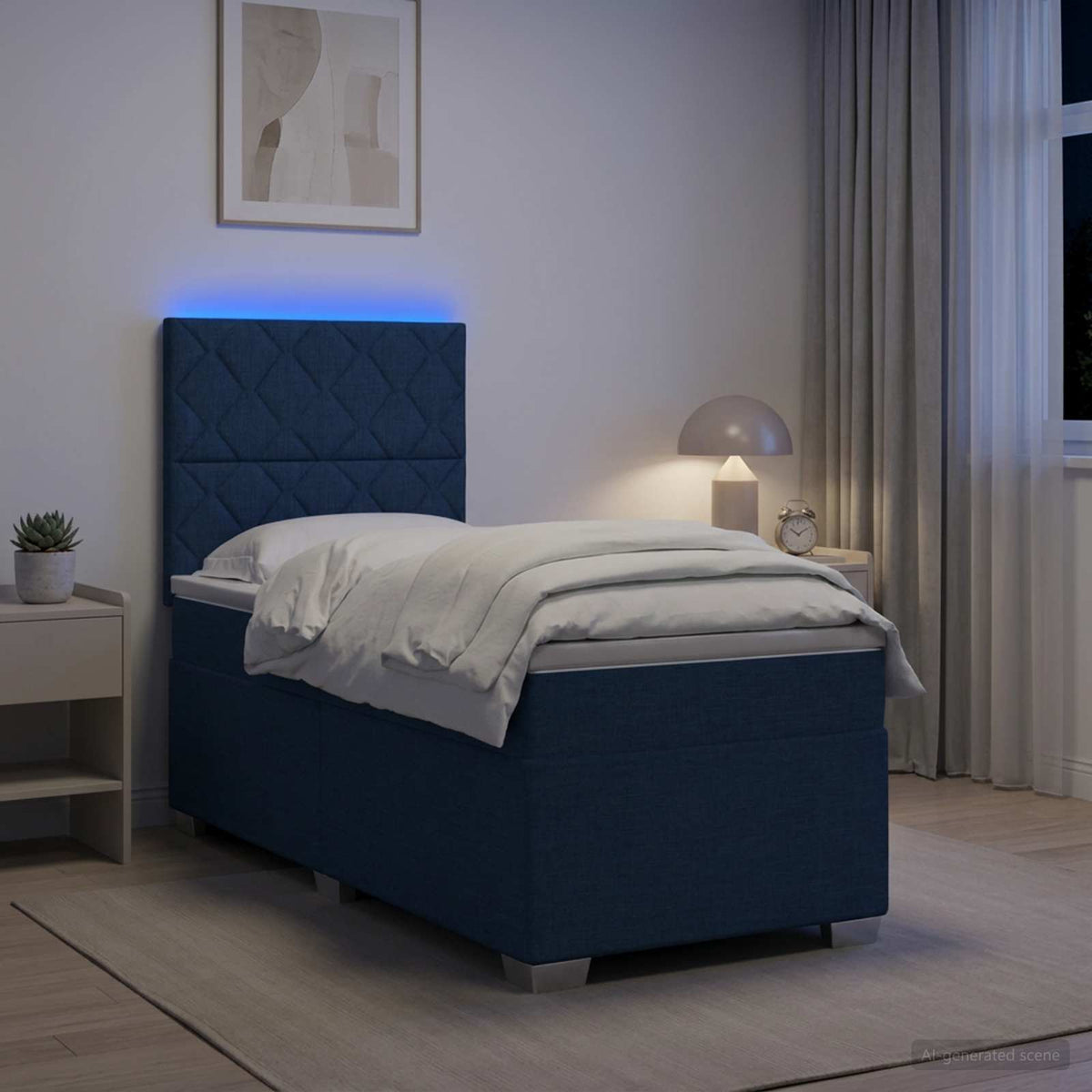 Boxspringbed met matras met hoofdeinde Blauw 90 x 200 cm Stof is nu te koop bij PeponiXL, paradijselijk wonen!