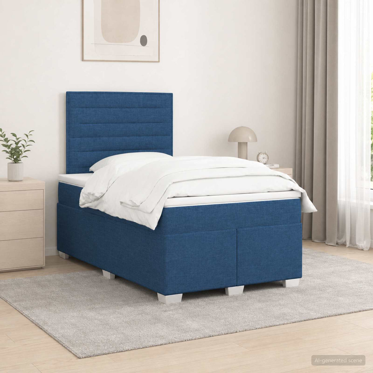 Boxspringbed met matras met hoofdeinde Blauw 120 x 190 cm Stof is nu te koop bij PeponiXL, paradijselijk wonen!