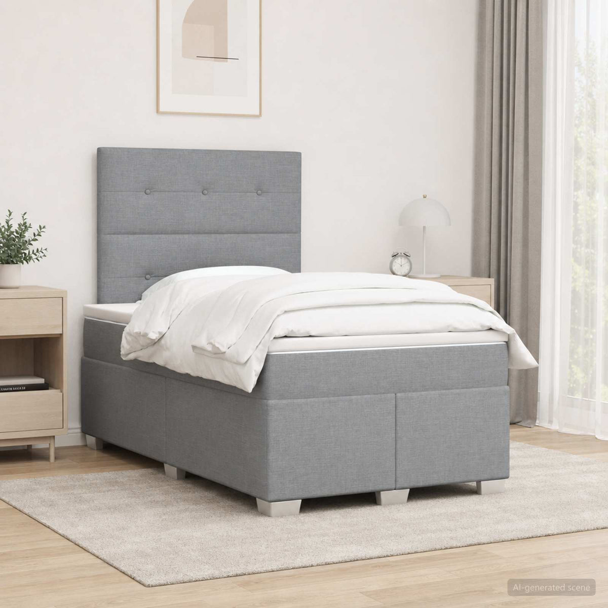 Boxspringbed met matras Lichtgrijs 120 x 200 cm Stof is nu te koop bij PeponiXL, paradijselijk wonen!