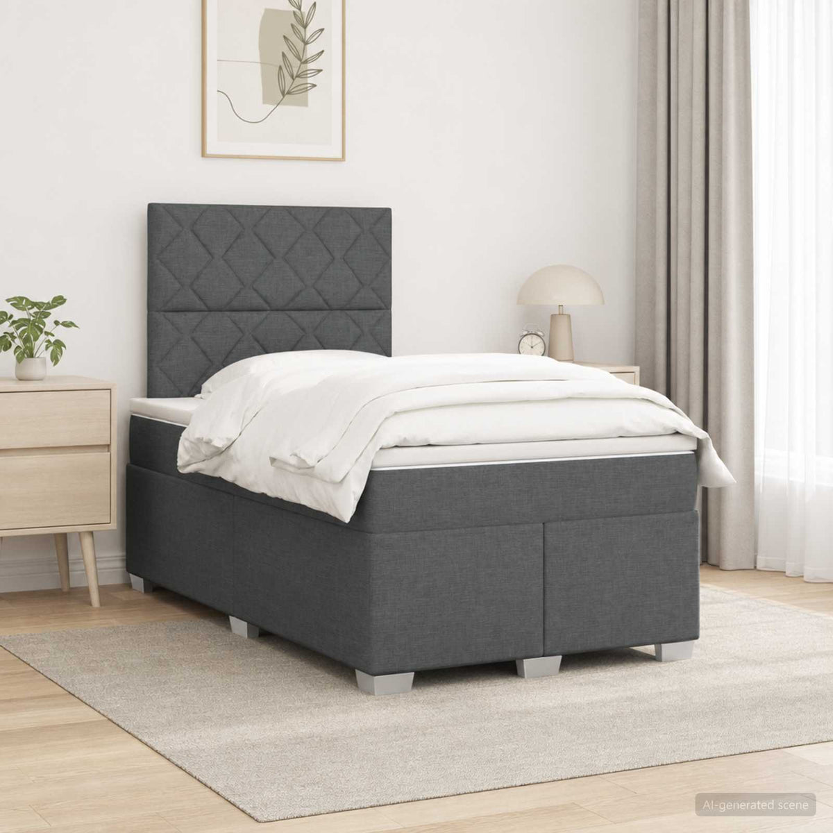 Boxspringbed met matras Donkergrijs 120 x 200 cm Stof is nu te koop bij PeponiXL, paradijselijk wonen!