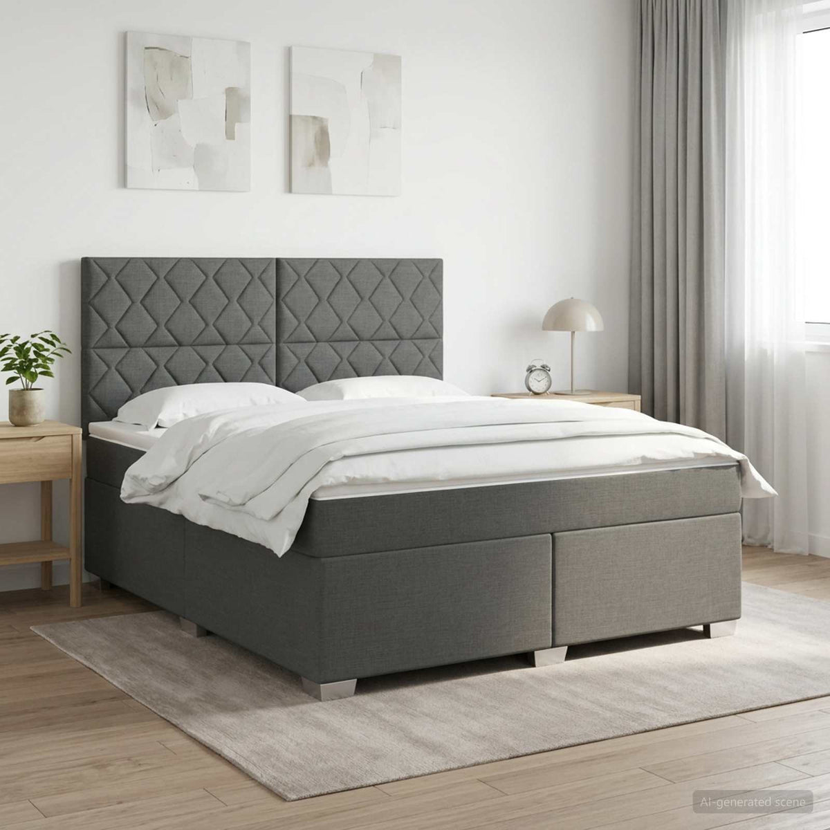Boxspringbed met matras Donkergrijs 180 x 200 cm Stof is nu te koop bij PeponiXL, paradijselijk wonen!