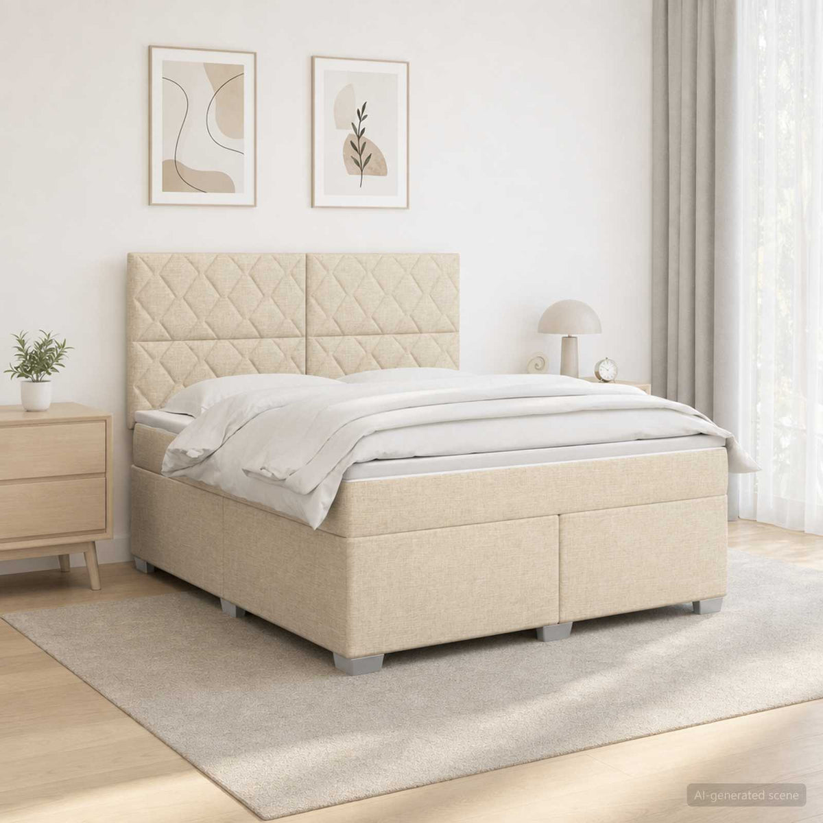 Boxspringbed met matras Crèmekleurig 140 x 200 cm Stof is nu te koop bij PeponiXL, paradijselijk wonen!