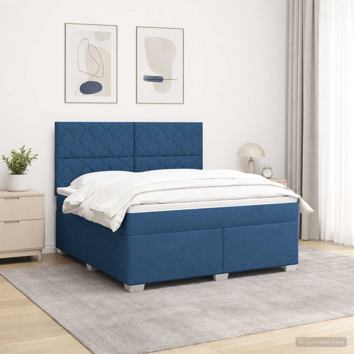Boxspringbed met matras met hoofdeinde Blauw 180 x 200 cm Stof is nu te koop bij PeponiXL, paradijselijk wonen!