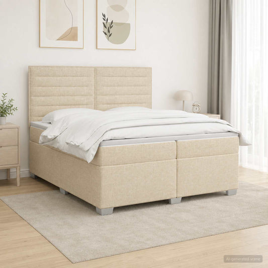 Boxspringbed met matras Crèmekleurig 200 x 200 cm Stof is nu te koop bij PeponiXL, paradijselijk wonen!