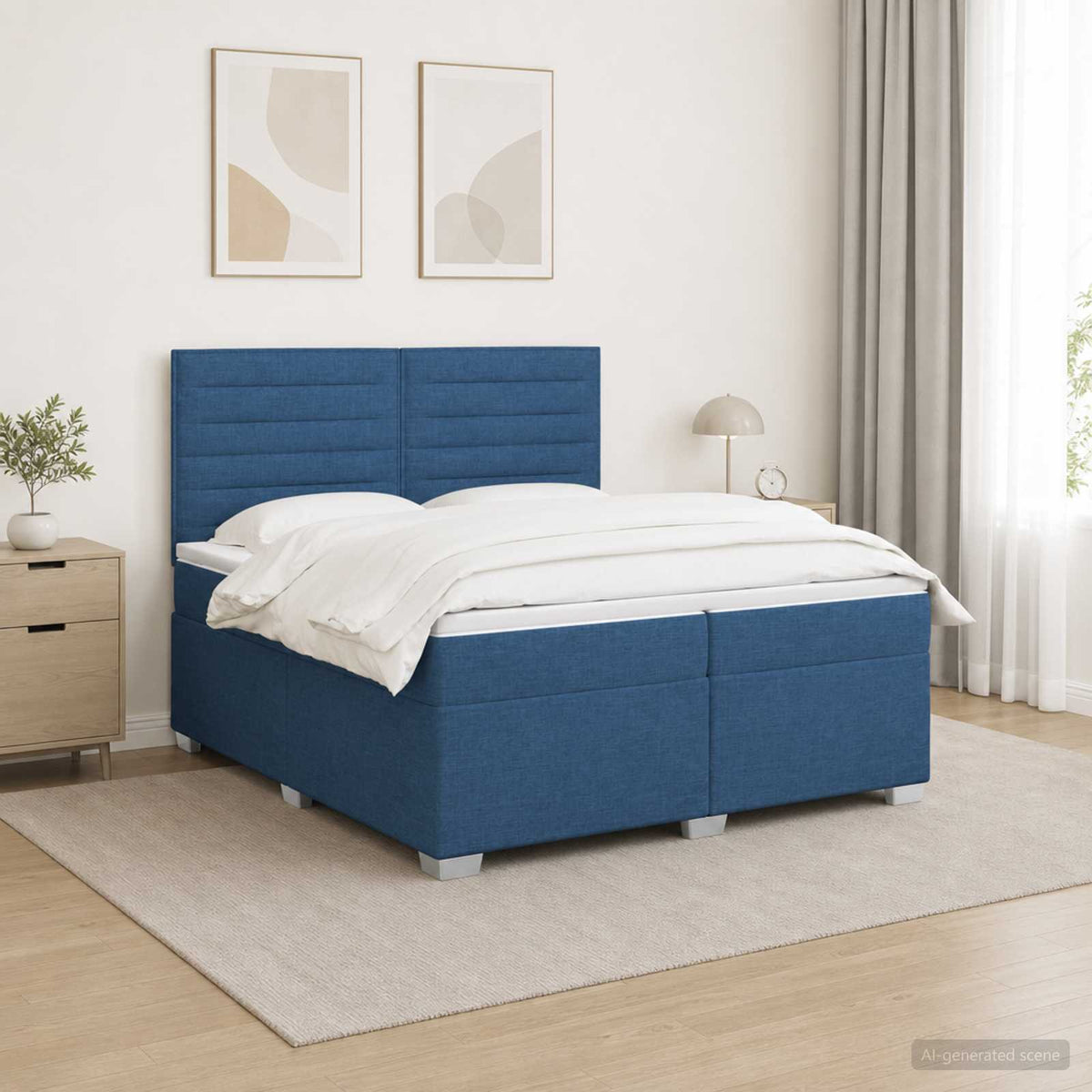 Boxspringbed met matras met hoofdeinde Blauw 200 x 200 cm Stof is nu te koop bij PeponiXL, paradijselijk wonen!