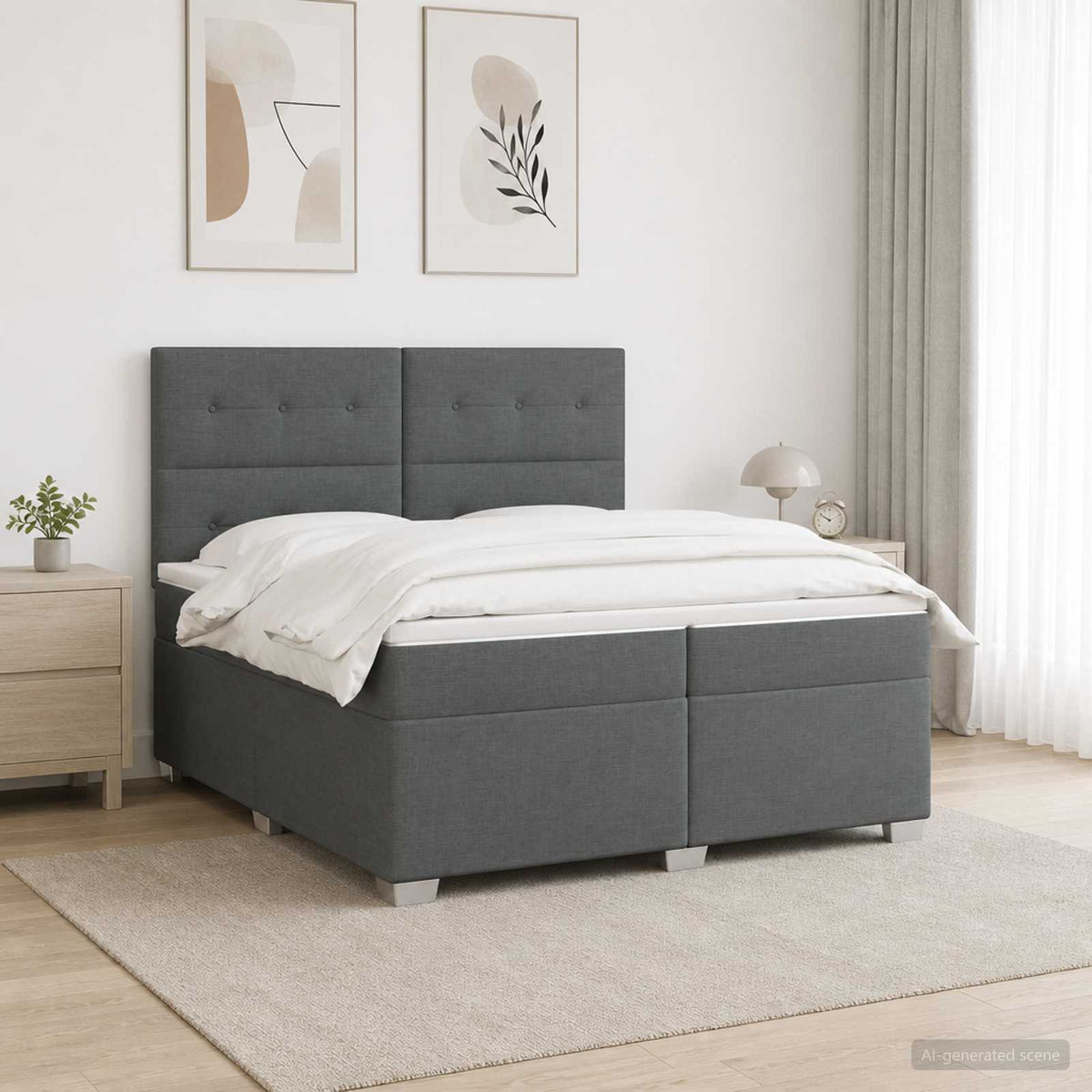 Boxspringbed met matras Donkergrijs 200 x 200 cm Stof is nu te koop bij PeponiXL, paradijselijk wonen!