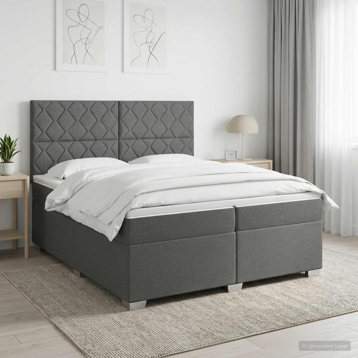Boxspringbed met matras Donkergrijs 200 x 200 cm Stof is nu te koop bij PeponiXL, paradijselijk wonen!