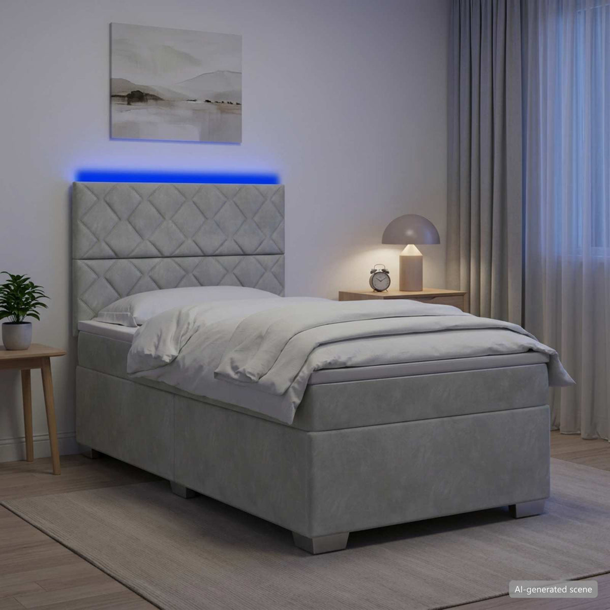 Boxspringbed met matras Lichtgrijs 100 x 200 cm Fluweel is nu te koop bij PeponiXL, paradijselijk wonen!
