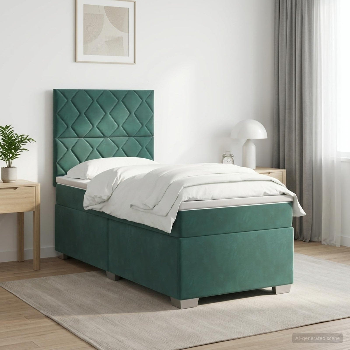 Boxspringbed met matras Donkergroen 100 x 200 cm Fluweel is nu te koop bij PeponiXL, paradijselijk wonen!