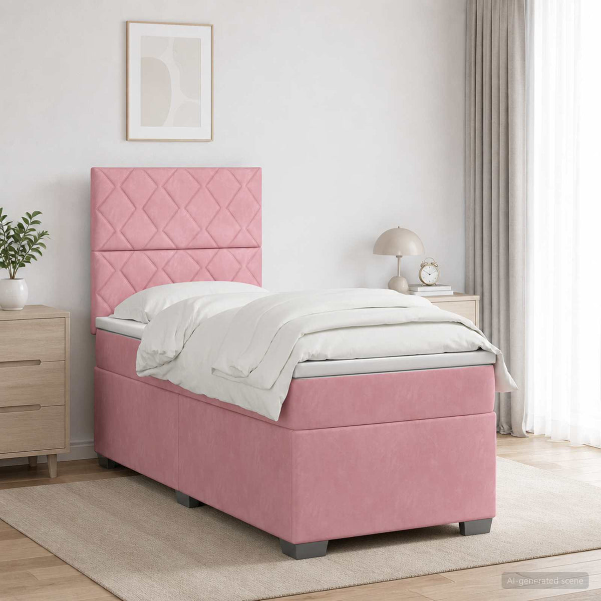 Boxspringbed met matras Roze 100 x 200 cm Fluweel is nu te koop bij PeponiXL, paradijselijk wonen!
