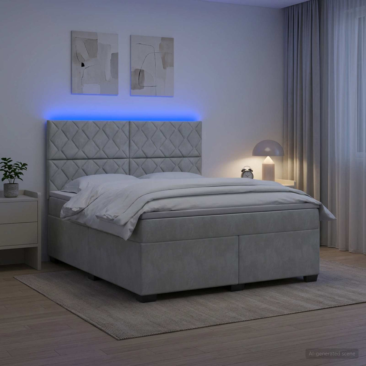 Boxspringbed met matras Lichtgrijs 160 x 200 cm Fluweel is nu te koop bij PeponiXL, paradijselijk wonen!