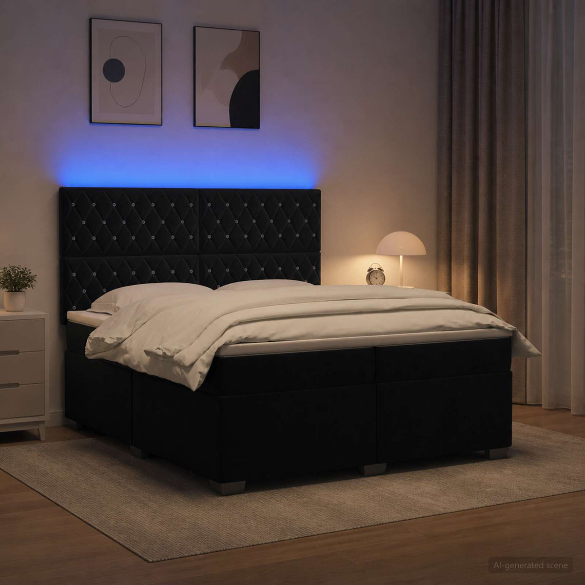 Boxspringbed met matras Zwart 200 x 200 cm Fluweel is nu te koop bij PeponiXL, paradijselijk wonen!