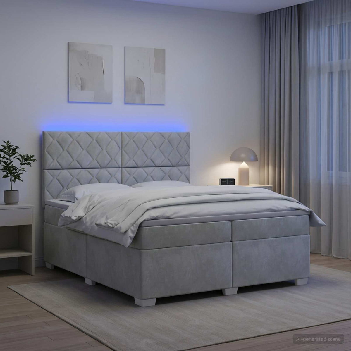 Boxspringbed met matras Lichtgrijs 200 x 200 cm Fluweel is nu te koop bij PeponiXL, paradijselijk wonen!
