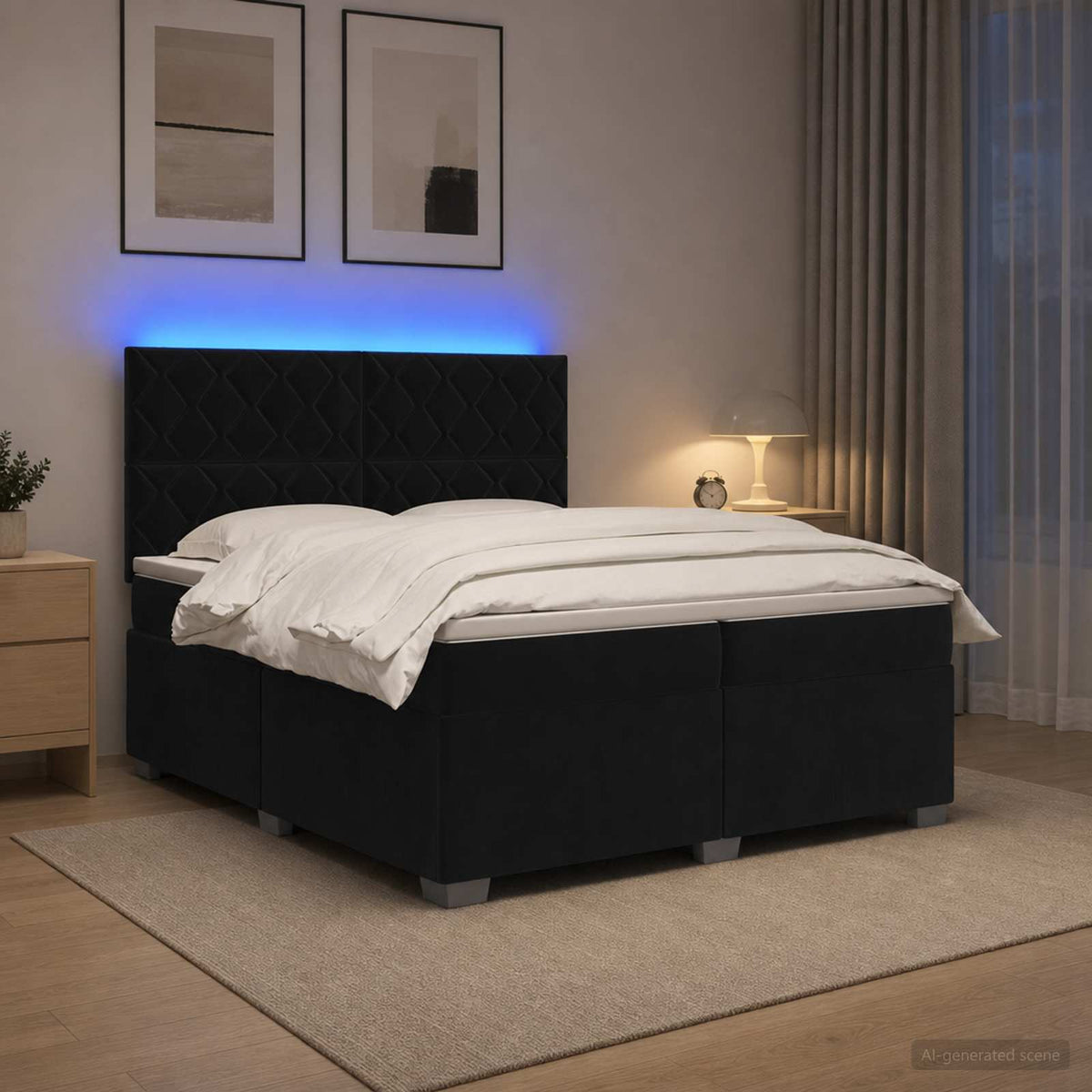 Boxspringbed met matras Zwart 200 x 200 cm Fluweel is nu te koop bij PeponiXL, paradijselijk wonen!