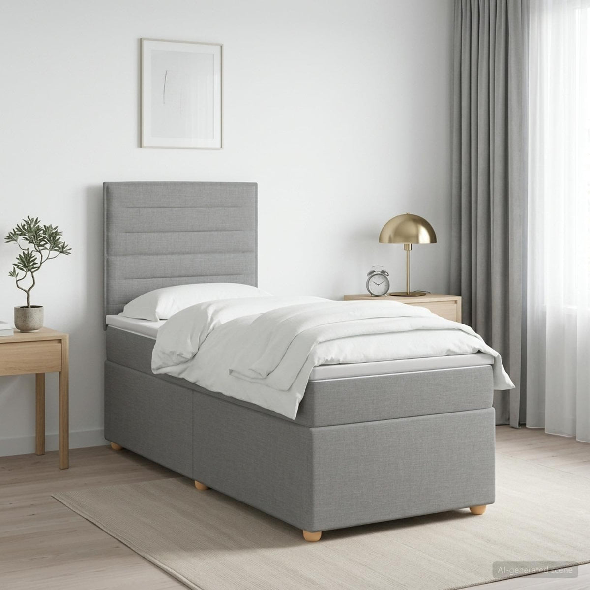Boxspringbed met matras Lichtgrijs 90 x 200 cm Stof is nu te koop bij PeponiXL, paradijselijk wonen!