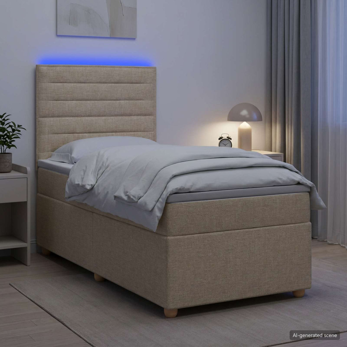 Boxspringbed met matras Crèmekleurig 90 x 200 cm Stof is nu te koop bij PeponiXL, paradijselijk wonen!
