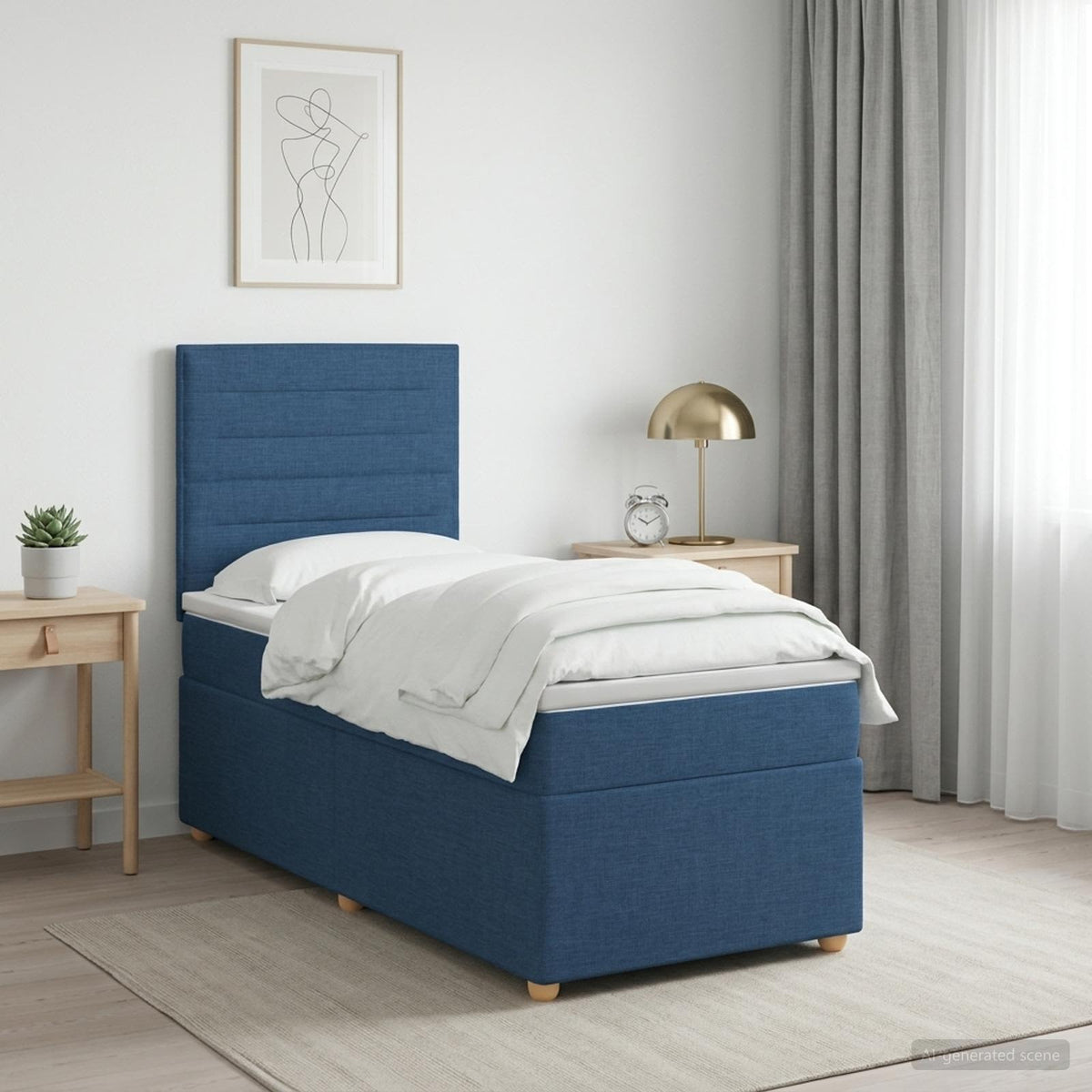 Boxspringbed met matras met hoofdeinde Blauw 100 x 200 cm Stof is nu te koop bij PeponiXL, paradijselijk wonen!