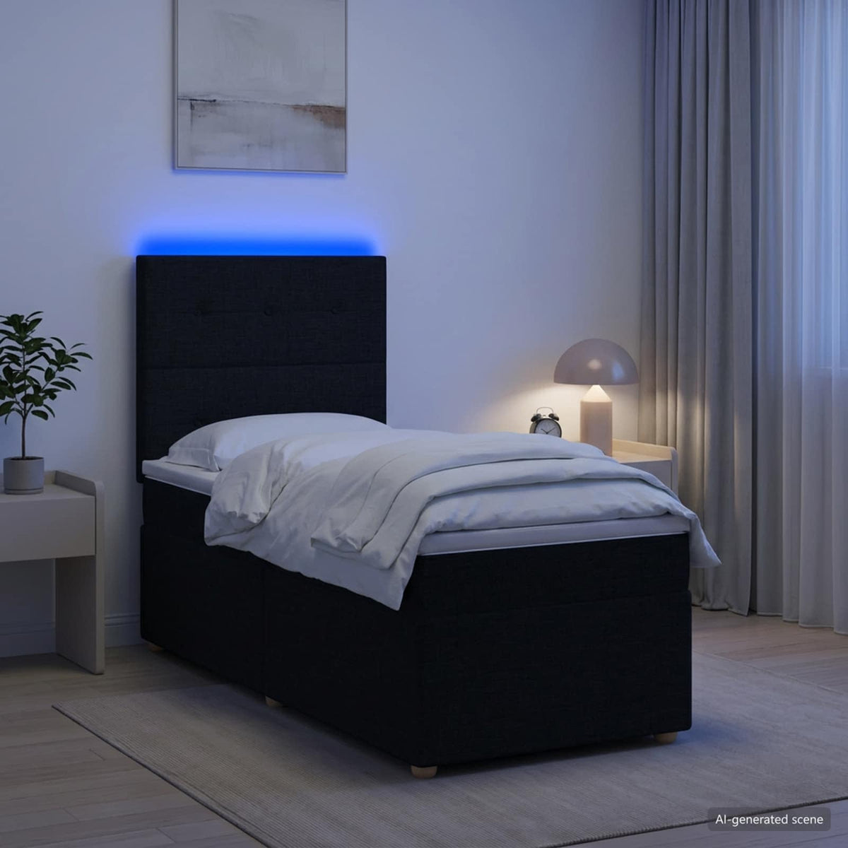 Boxspringbed met matras met hoofdeinde Zwart 100 x 200 cm Stof is nu te koop bij PeponiXL, paradijselijk wonen!
