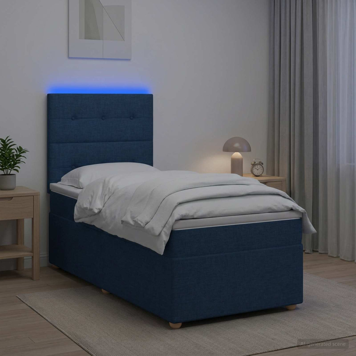 Boxspringbed met matras met hoofdeinde Blauw 90 x 200 cm Stof is nu te koop bij PeponiXL, paradijselijk wonen!