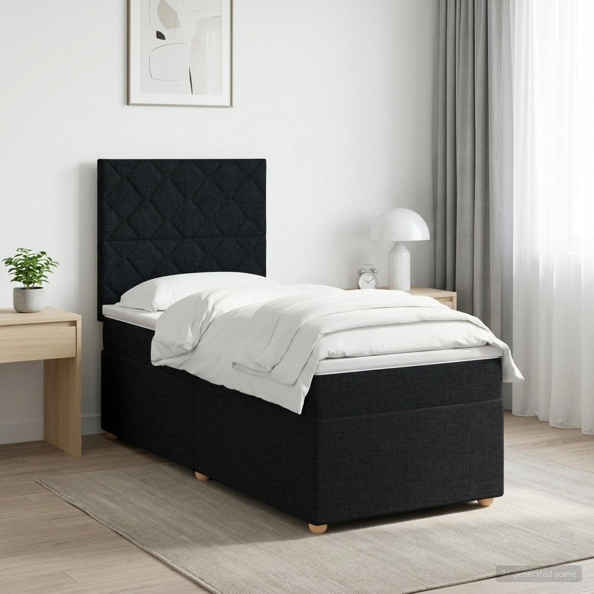 Boxspringbed met matras met hoofdeinde Zwart 80 x 200 cm Stof is nu te koop bij PeponiXL, paradijselijk wonen!
