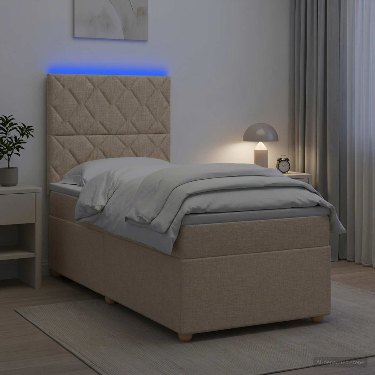 Boxspringbed met matras Crèmekleurig 90 x 200 cm Stof is nu te koop bij PeponiXL, paradijselijk wonen!