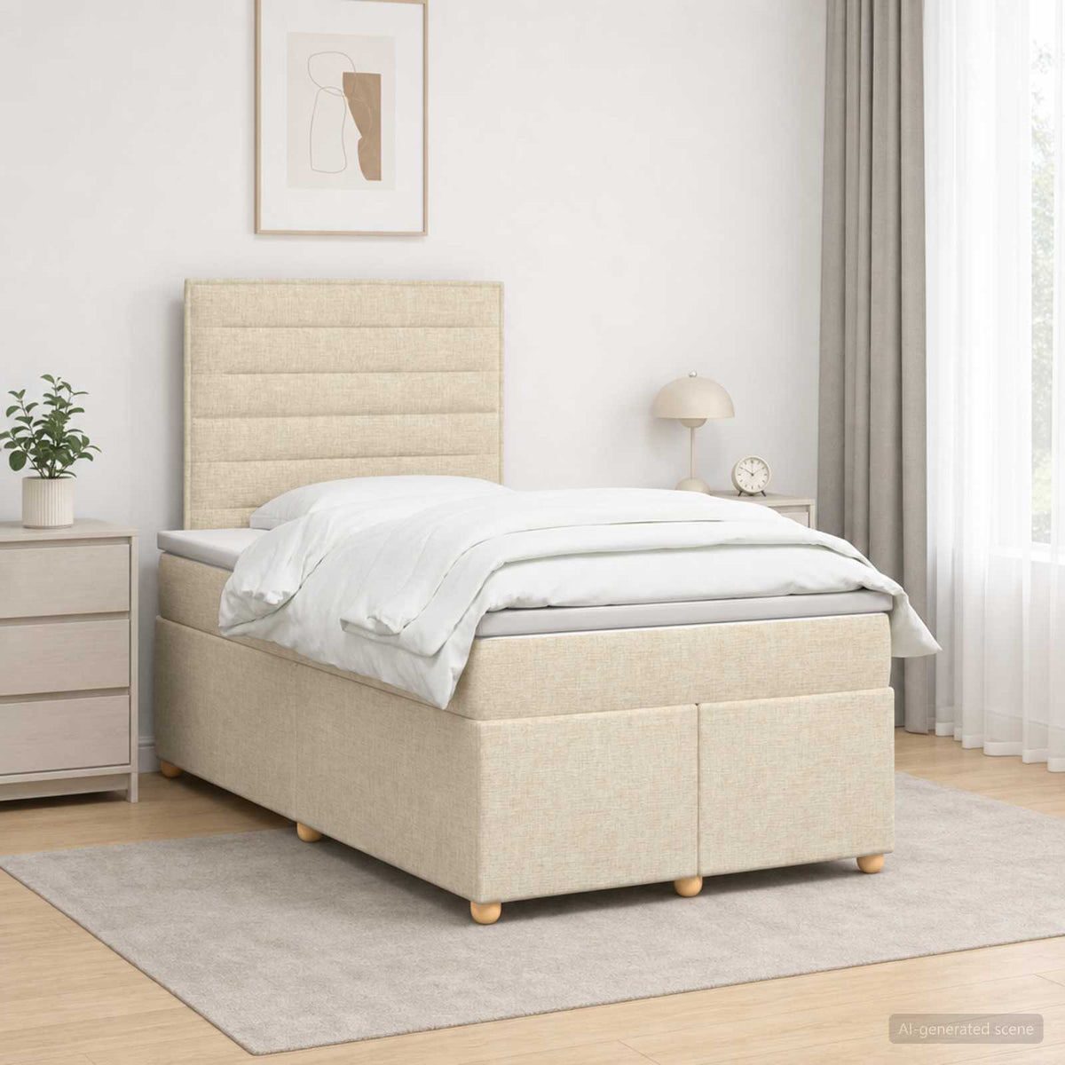 Boxspringbed met matras Crèmekleurig 120 x 200 cm Stof is nu te koop bij PeponiXL, paradijselijk wonen!