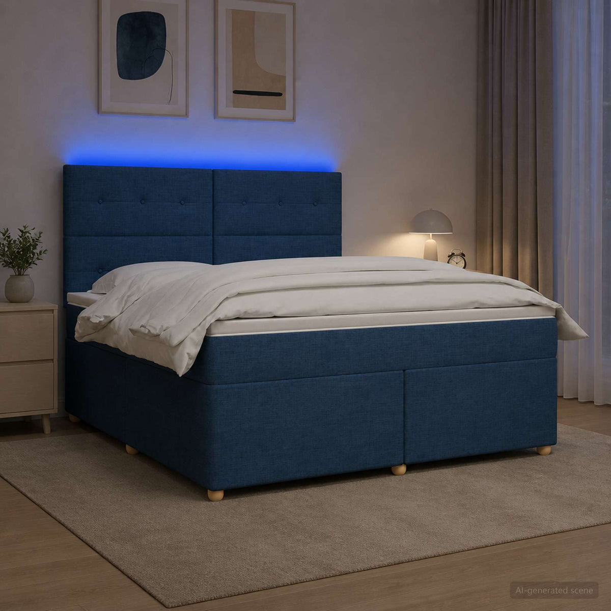 Boxspringbed met matras met hoofdeinde Blauw 180 x 200 cm Stof is nu te koop bij PeponiXL, paradijselijk wonen!
