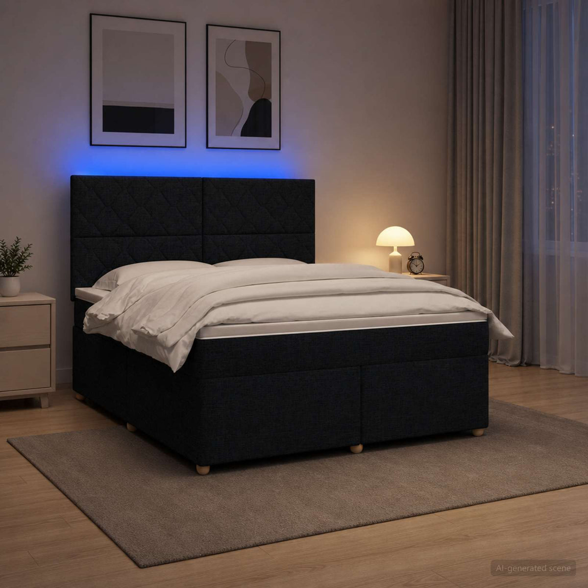 Boxspringbed met matras met hoofdeinde Zwart 140 x 200 cm Stof is nu te koop bij PeponiXL, paradijselijk wonen!