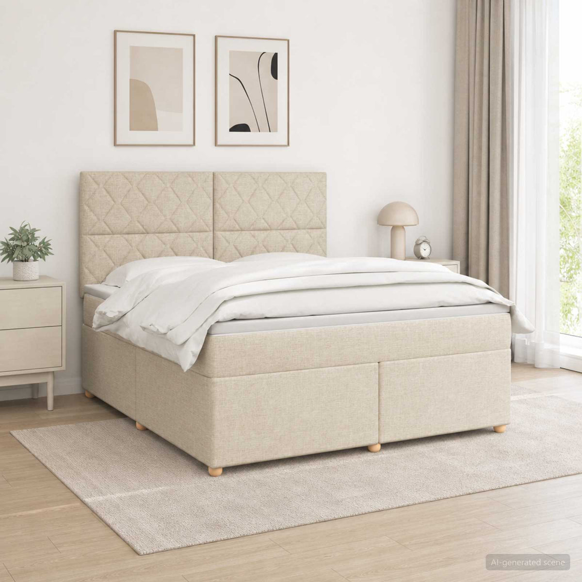 Boxspringbed met matras Crèmekleurig 160 x 200 cm Stof is nu te koop bij PeponiXL, paradijselijk wonen!