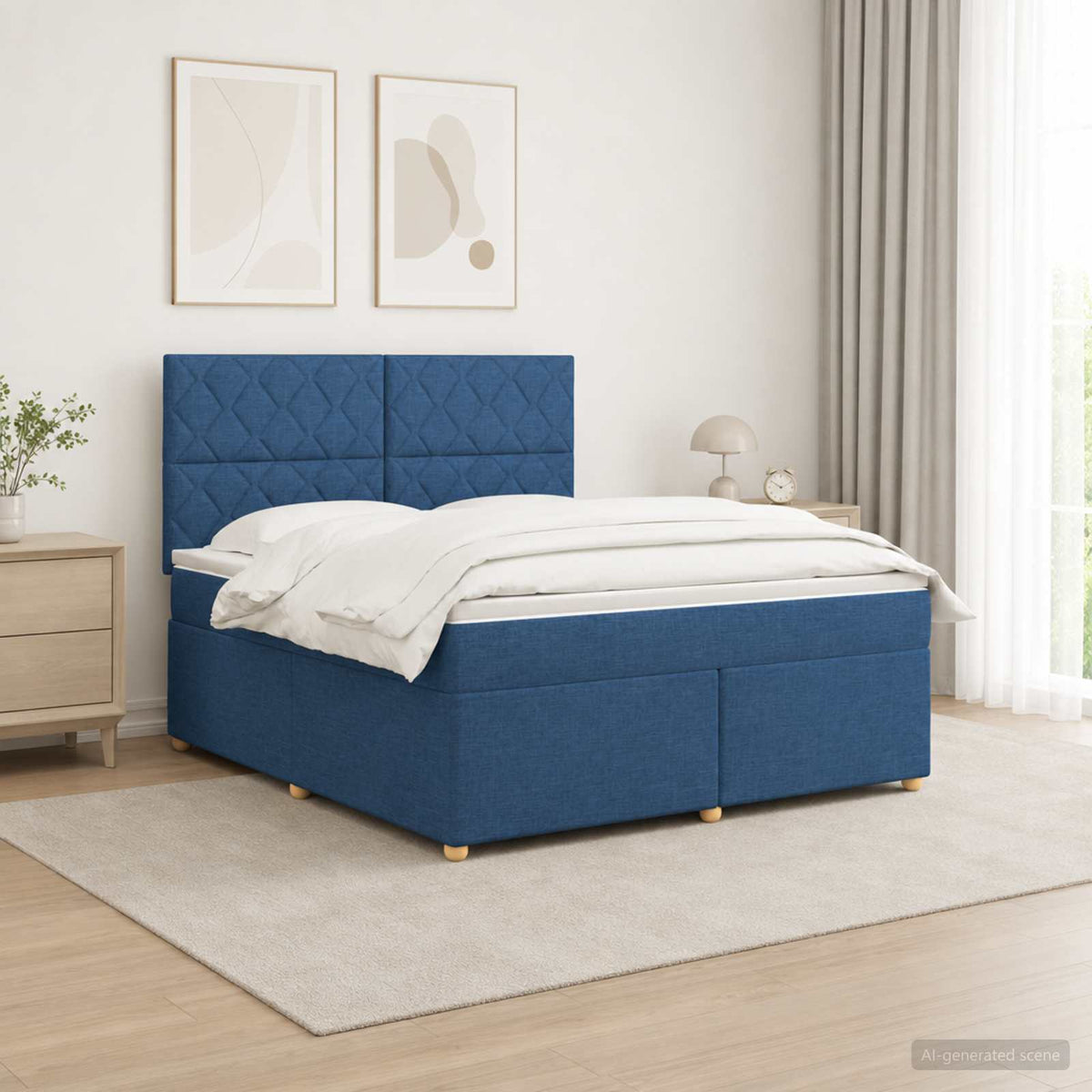 Boxspringbed met matras met hoofdeinde Blauw 180 x 200 cm Stof is nu te koop bij PeponiXL, paradijselijk wonen!