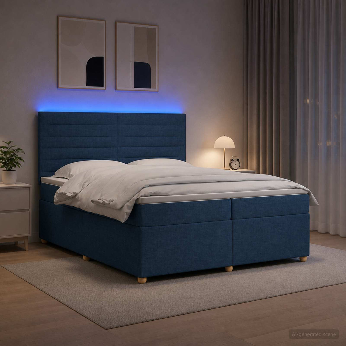 Boxspringbed met matras met hoofdeinde Blauw 200 x 200 cm Stof is nu te koop bij PeponiXL, paradijselijk wonen!