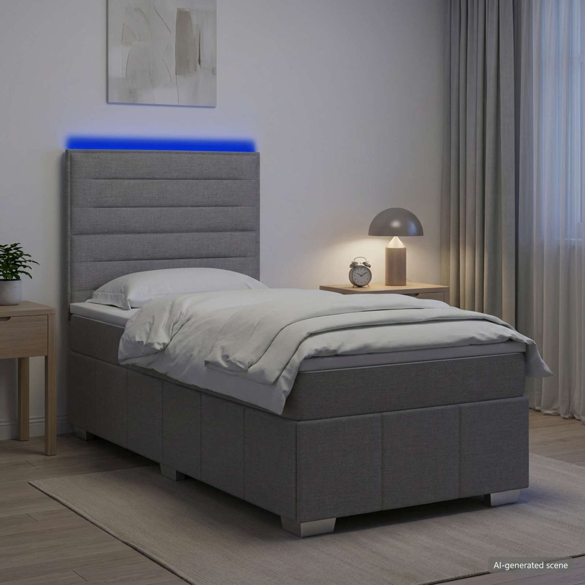 LED Boxspring Bed met Matras Lichtgrijs 90 x 200 cm Stof is nu te koop bij PeponiXL, paradijselijk wonen!